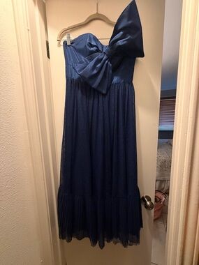 Hutch Navy One-Shoulder Bow Gown